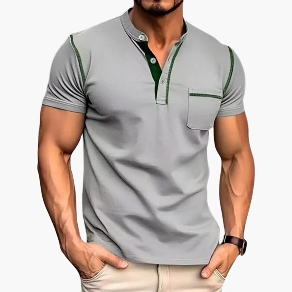 Men's Henley T-Shirt – Short Sleeve, Chest Pocket & Button Neck