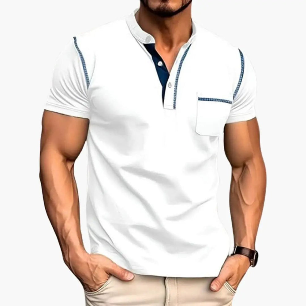 Men's Henley T-Shirt – Short Sleeve, Chest Pocket & Button Neck