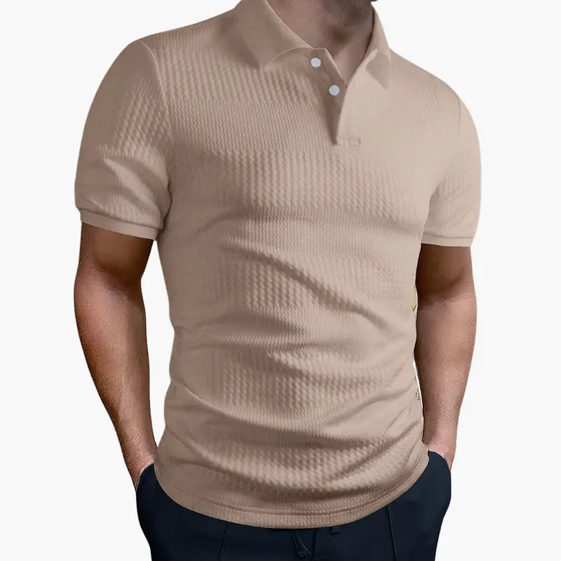 Men's Polo Shirt – Short Sleeve, Button Collar & Woven Straight-Hem Finish