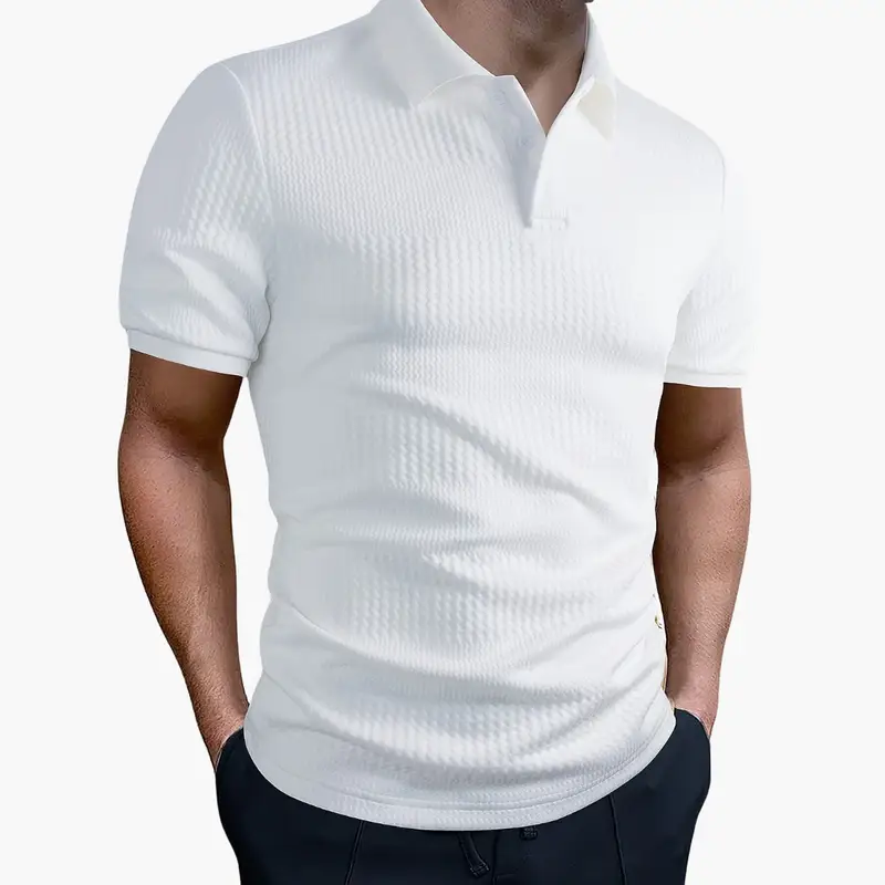 Men's Polo Shirt – Short Sleeve, Button Collar & Woven Straight-Hem Finish