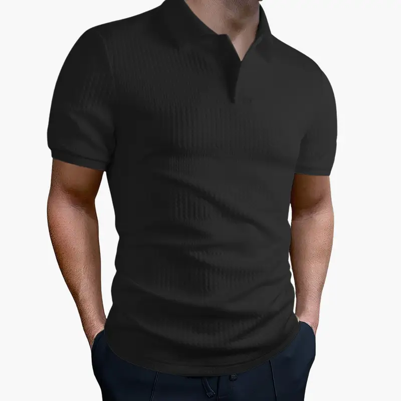 Men's Polo Shirt – Short Sleeve, Button Collar & Woven Straight-Hem Finish
