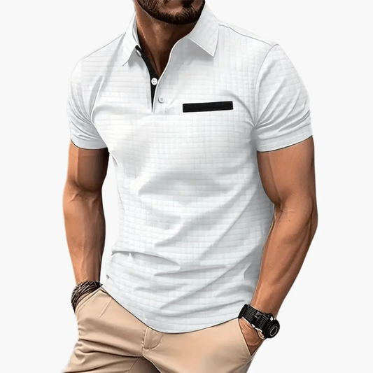Men’s Short Sleeve Polo Shirt with Chest Pocket and Button Collar
