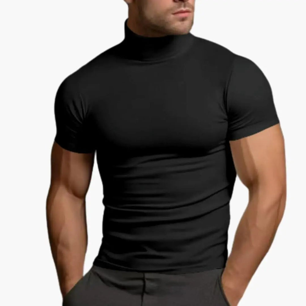 Men's Turtleneck T-Shirt – Short Sleeve, Plain Design & Woven Finish