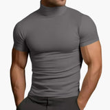 Men's Turtleneck T-Shirt – Short Sleeve, Plain Design & Woven Finish