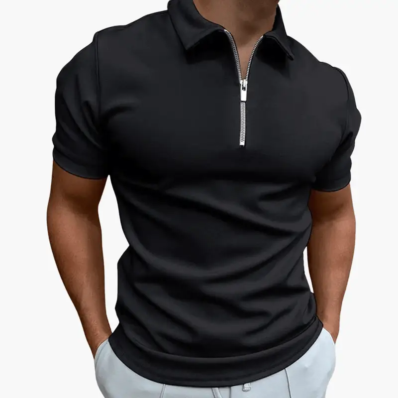 Men's Zip Polo Shirt – Short Sleeve, Plain Design & Casual Fit