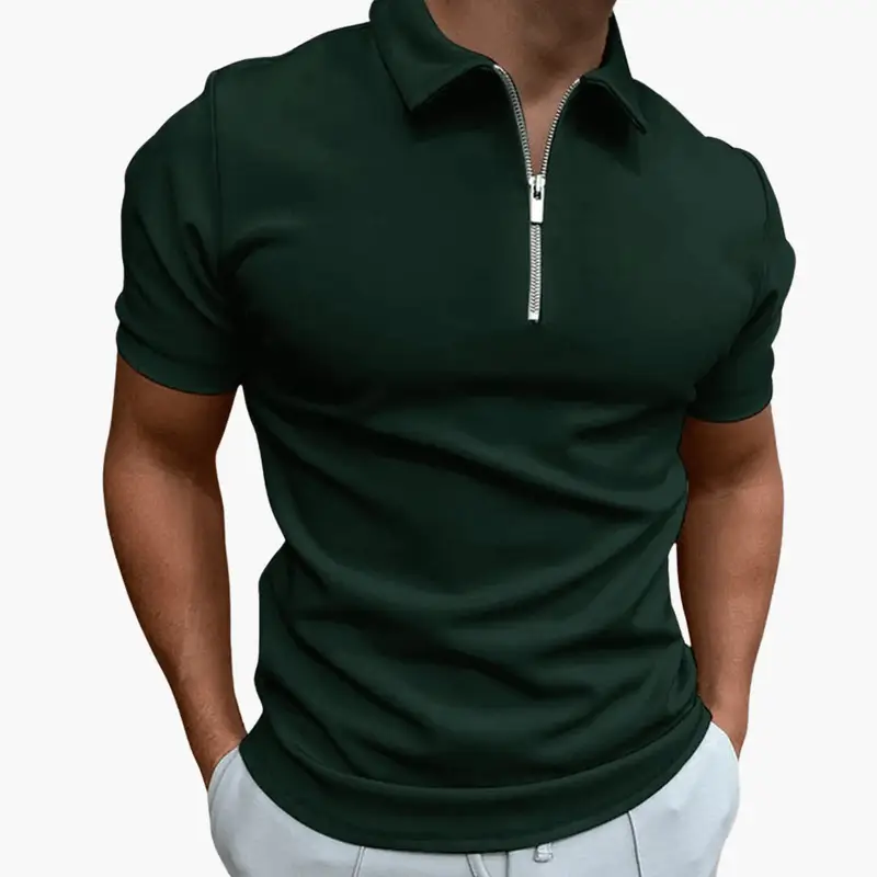 Men's Zip Polo Shirt – Short Sleeve, Plain Design & Casual Fit