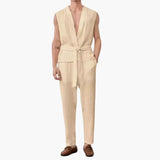 Men's Two-Piece Summer Set – Sleeveless V-Neck Top & Belted Pants