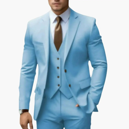Men’s Suit Set with Notched Lapels and Three Pieces