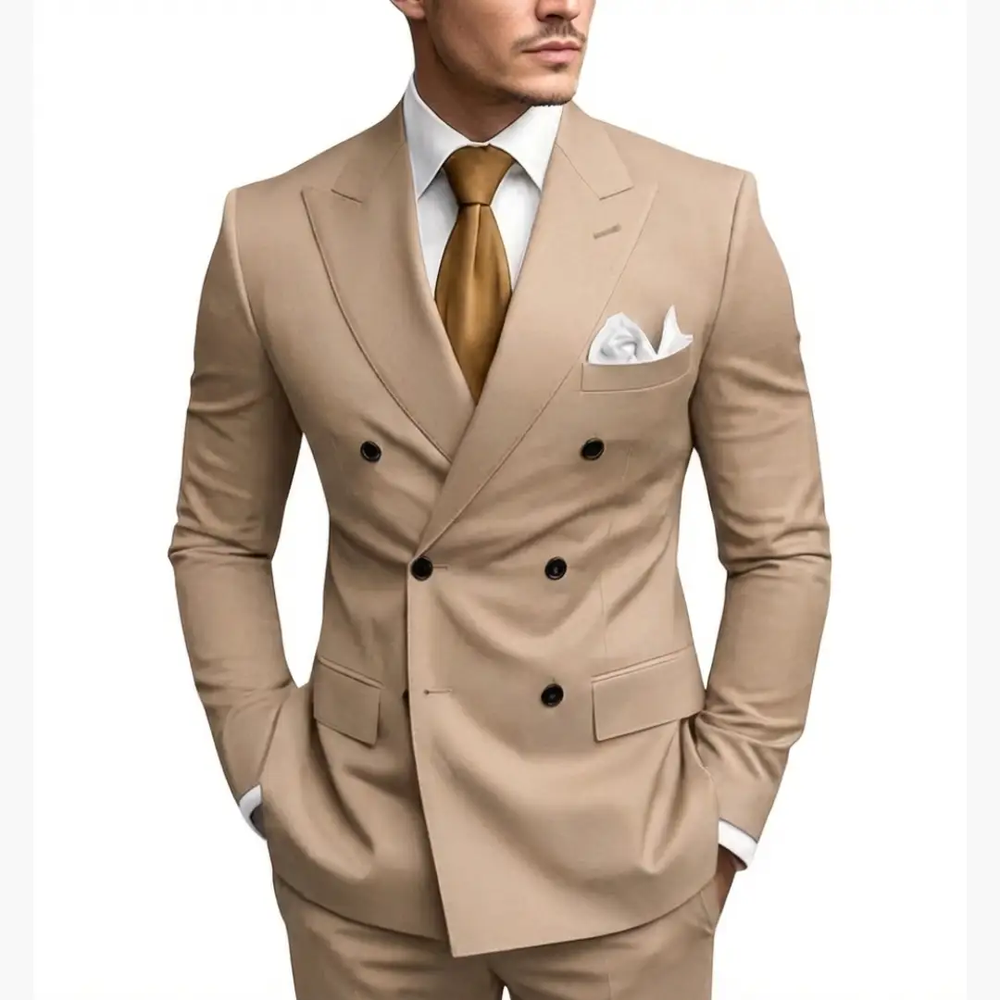 Men's Wedding Suit – Double-Breasted Jacket, Notched Lapel & Two-Piece Design