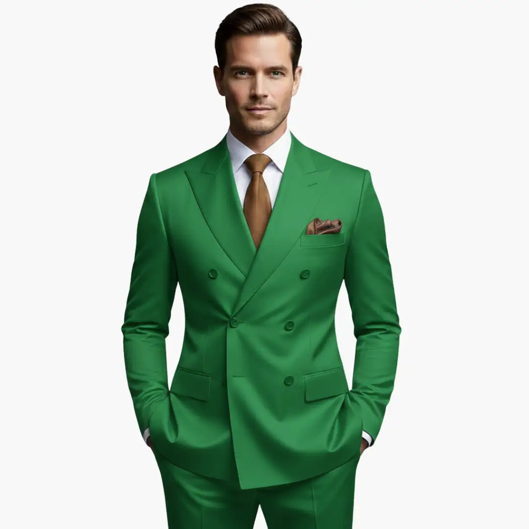 Men's Suit with Notched Lapel and Double-Breasted Design