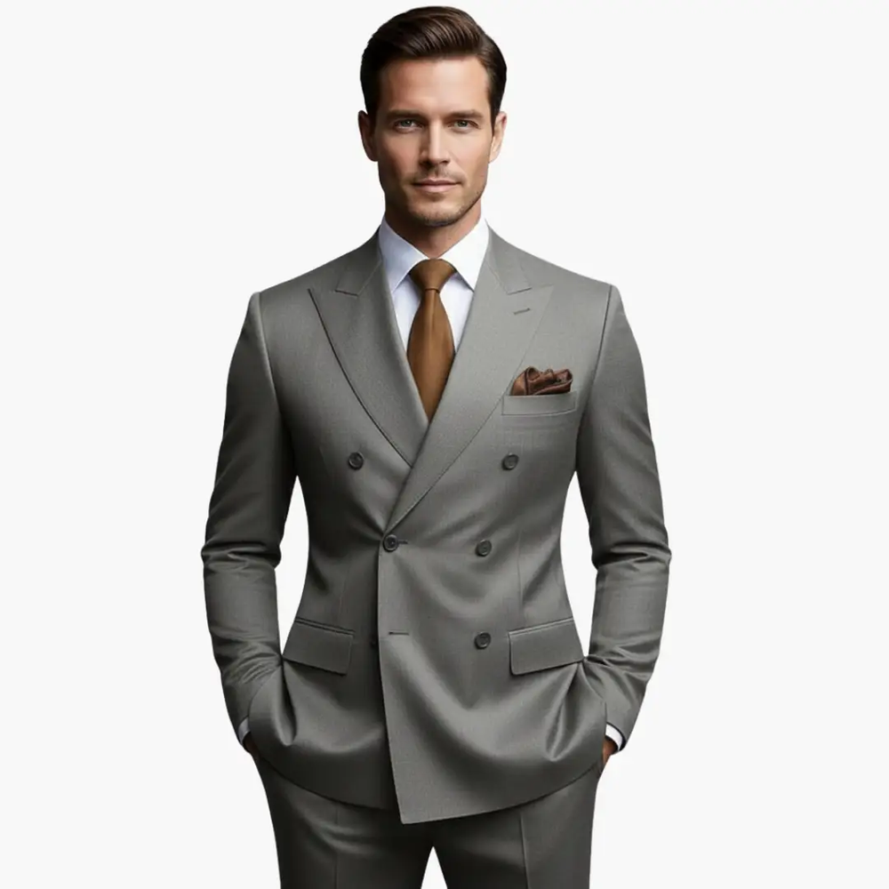 Men's Wedding Suit – Double-Breasted Jacket, Notched Lapel & Two-Piece Design