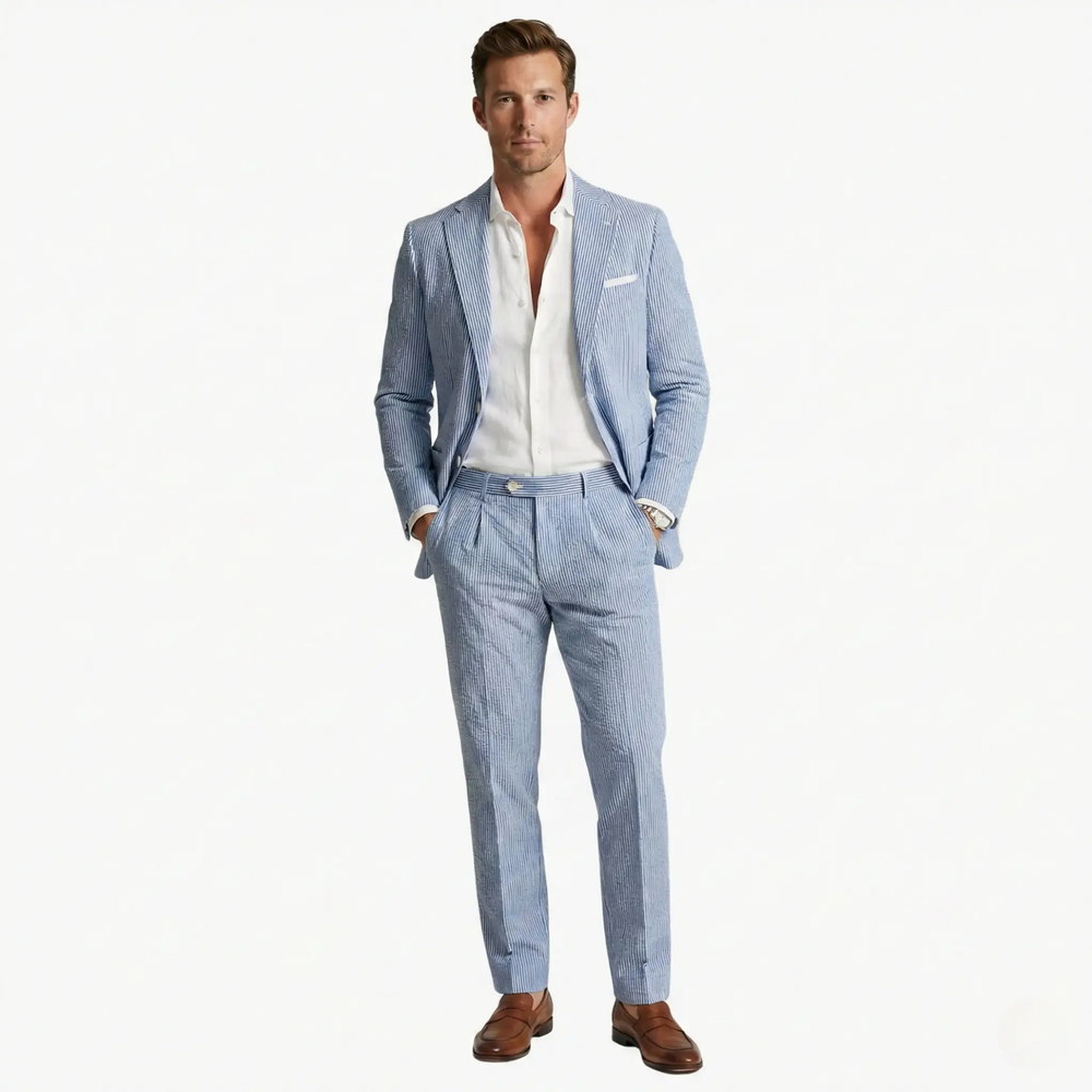 Men's Pinstripe Suit – Two-Piece, Notch Lapel & Slim Fit