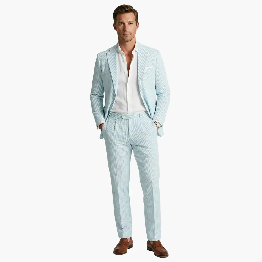 Men's Pinstripe Suit – Two-Piece, Notch Lapel & Slim Fit