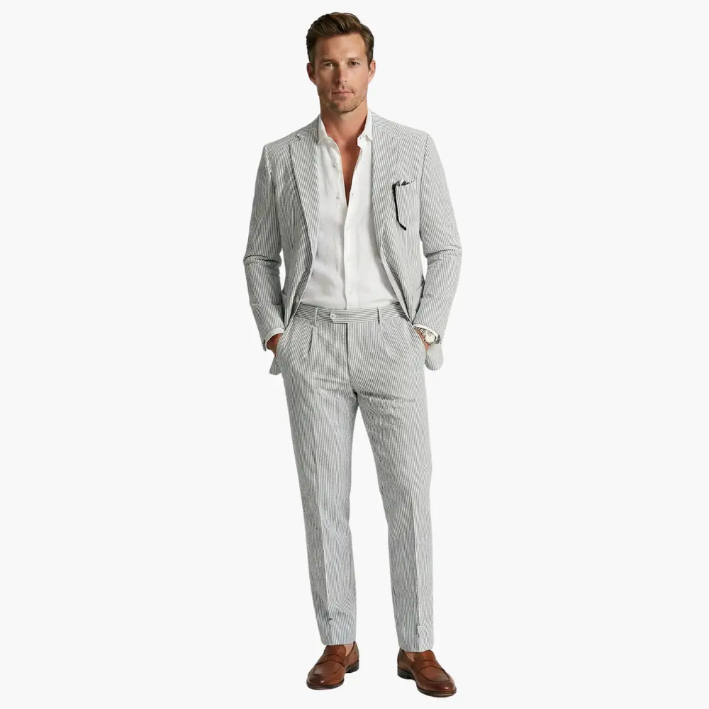 Men's Pinstripe Suit – Two-Piece, Notch Lapel & Slim Fit