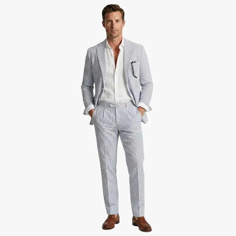 Men's Pinstripe Suit – Two-Piece, Notch Lapel & Slim Fit