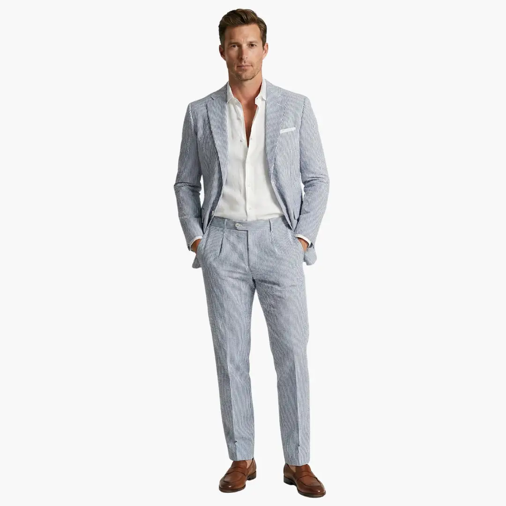 Men's Pinstripe Suit – Two-Piece, Notch Lapel & Slim Fit