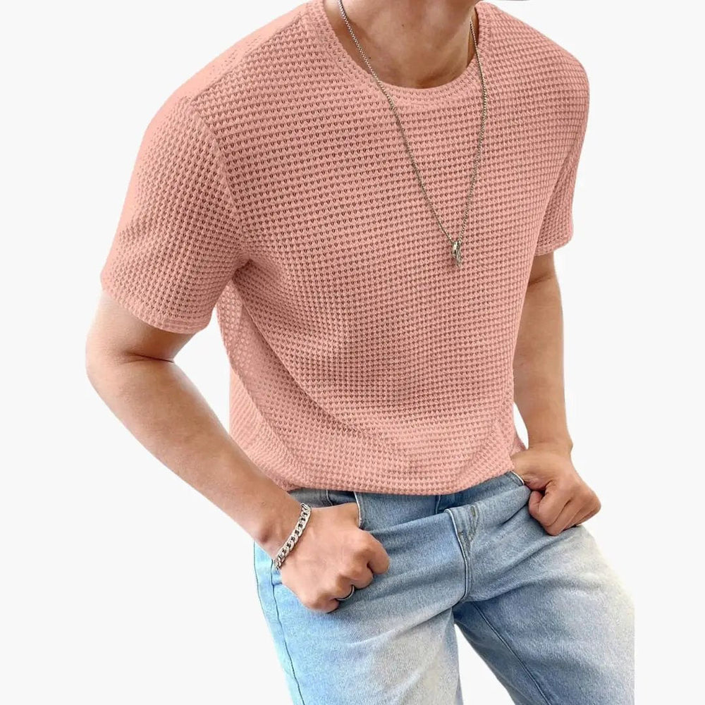 Men's T-Shirt – Textured Crew Neck, Short Sleeve & Straight Hem