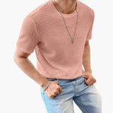 Men's T-Shirt – Textured Crew Neck, Short Sleeve & Straight Hem