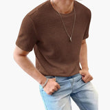 Men's T-Shirt – Textured Crew Neck, Short Sleeve & Straight Hem