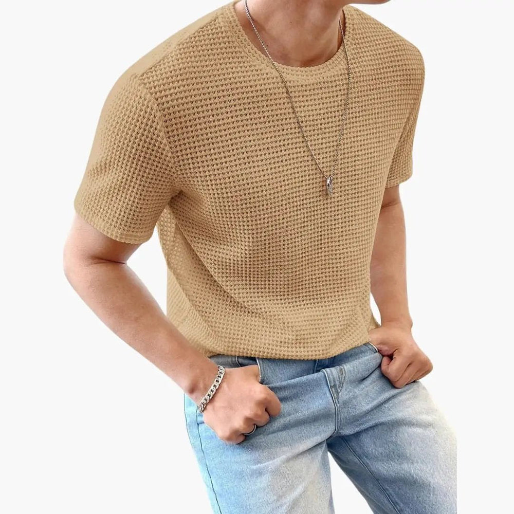 Men's T-Shirt – Textured Crew Neck, Short Sleeve & Straight Hem