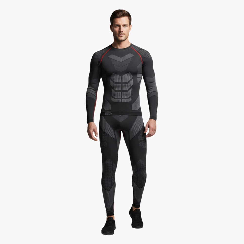 Men's Thermal Set – Long-Sleeve Top, Elastic-Waist Pants & Two-Piece Design