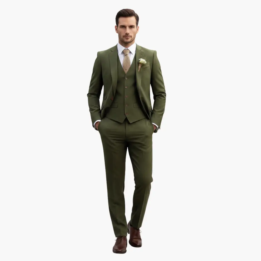 Men's Three-Piece Formal Suit – Blazer, Vest & Straight-Leg Trousers