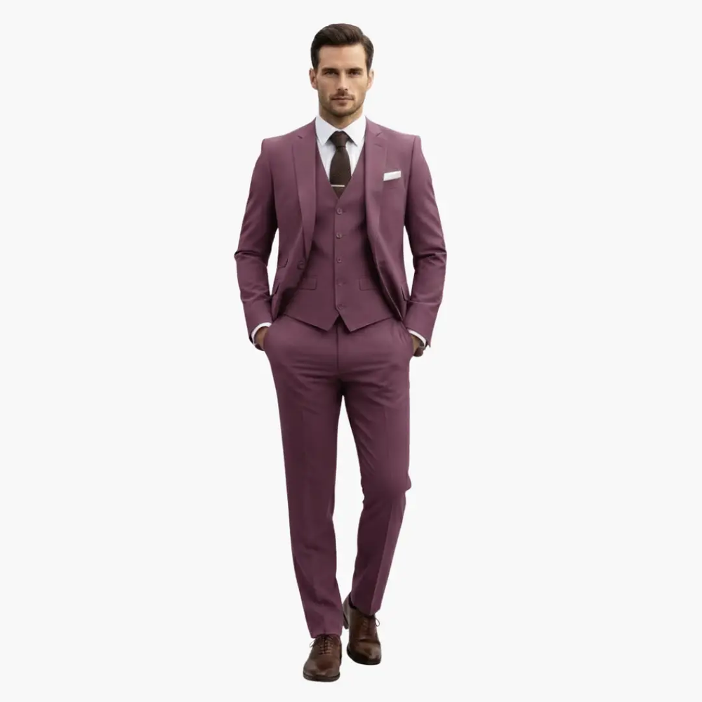 Men's Three-Piece Formal Suit – Blazer, Vest & Straight-Leg Trousers