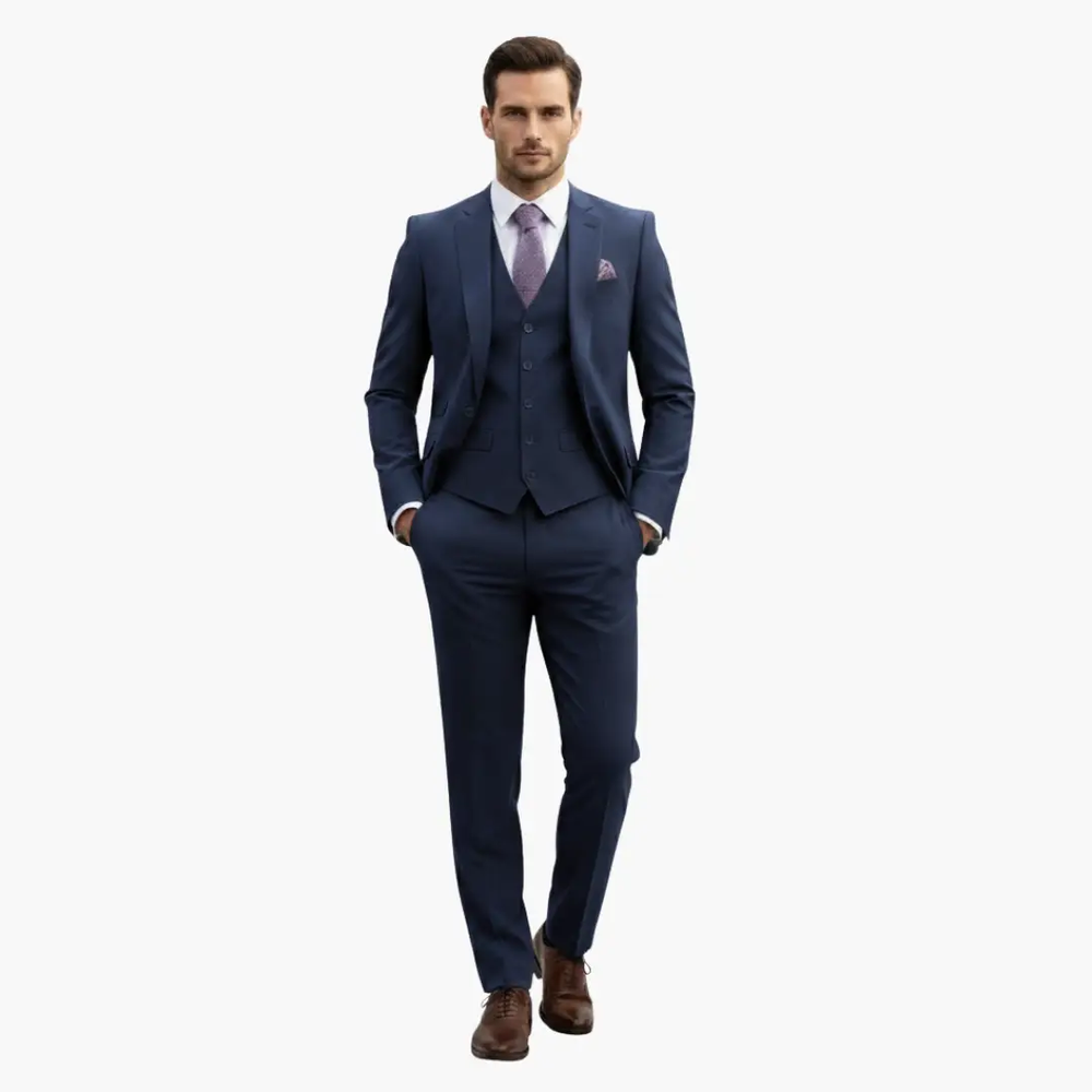 Men's Three-Piece Formal Suit – Blazer, Vest & Straight-Leg Trousers