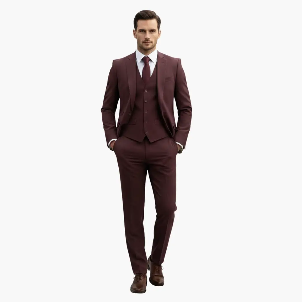 Men's Three-Piece Formal Suit – Blazer, Vest & Straight-Leg Trousers