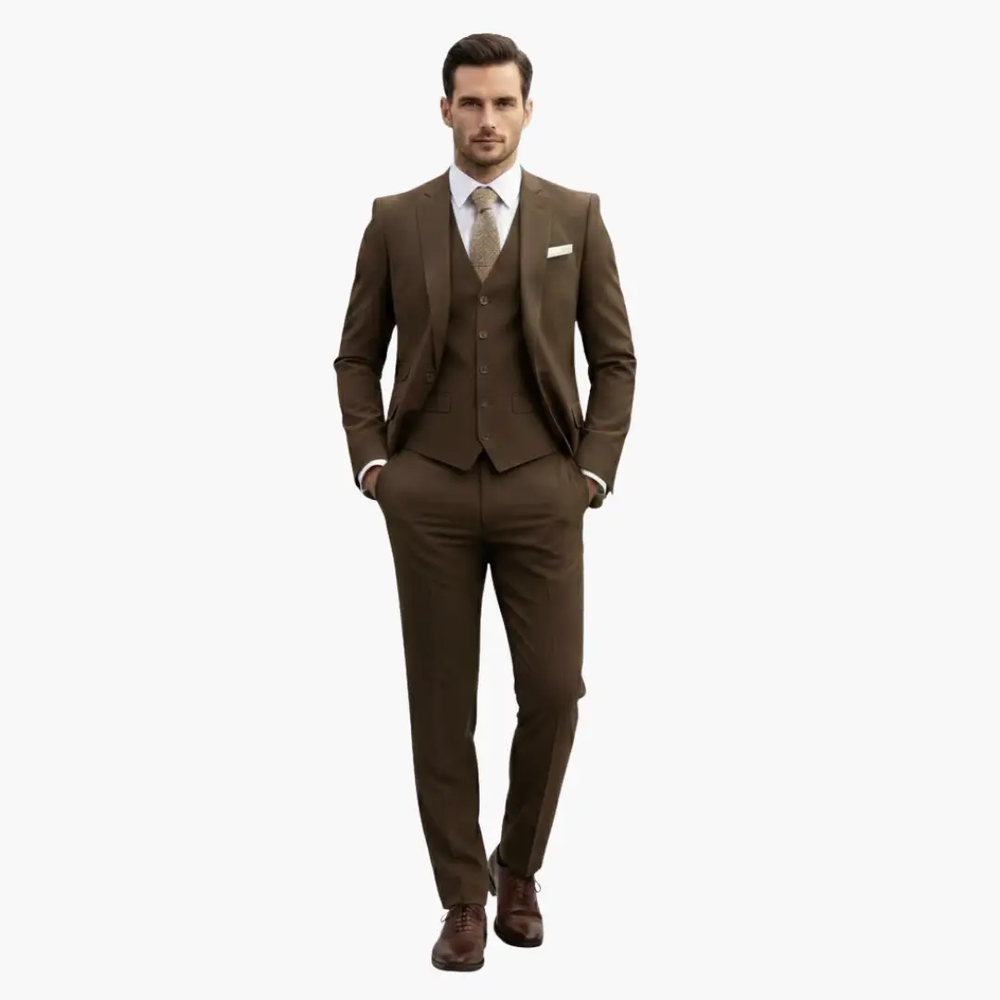 Men's Three-Piece Formal Suit – Blazer, Vest & Straight-Leg Trousers