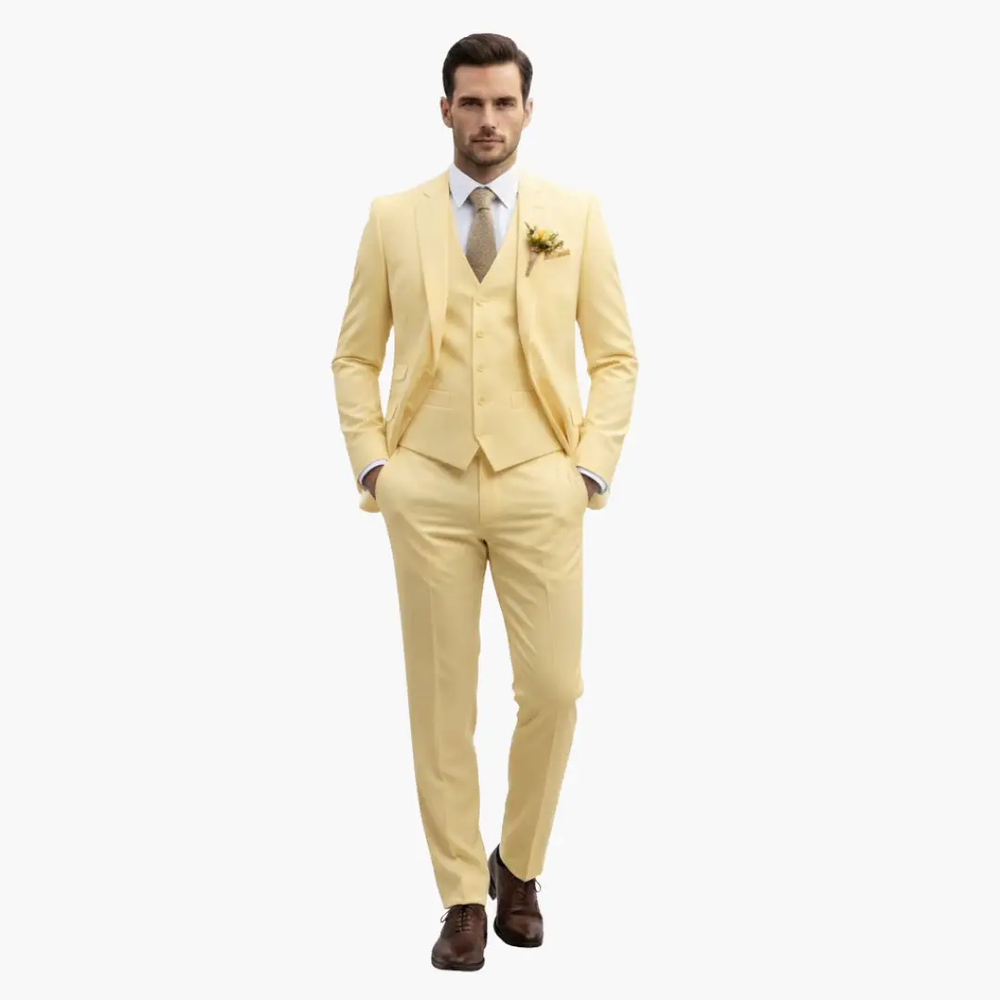 Men's Three-Piece Formal Suit – Blazer, Vest & Straight-Leg Trousers
