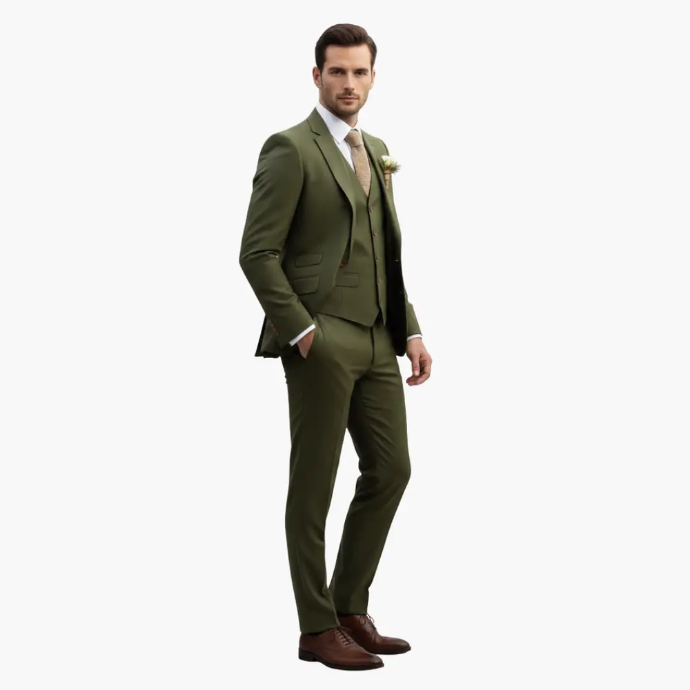 Men's Three-Piece Formal Suit – Blazer, Vest & Straight-Leg Trousers