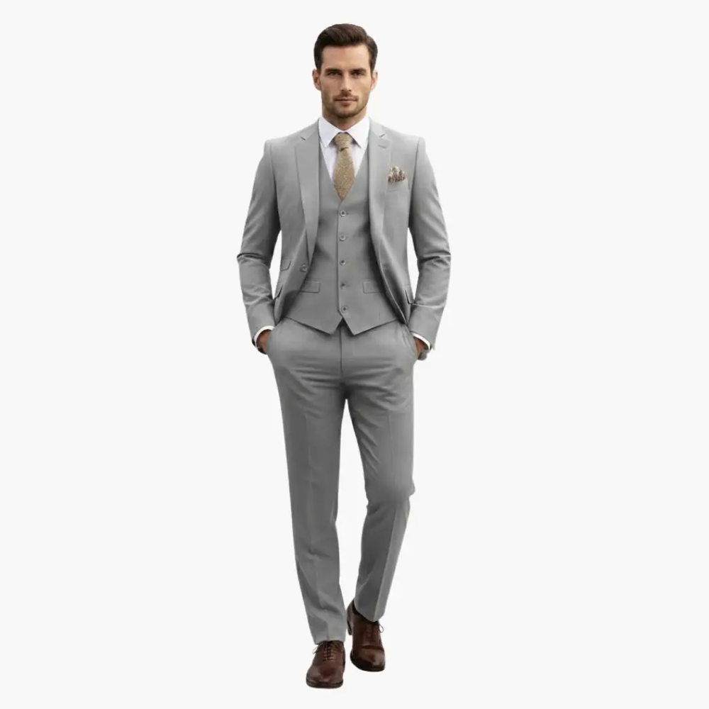 Men's Three-Piece Formal Suit – Blazer, Vest & Straight-Leg Trousers