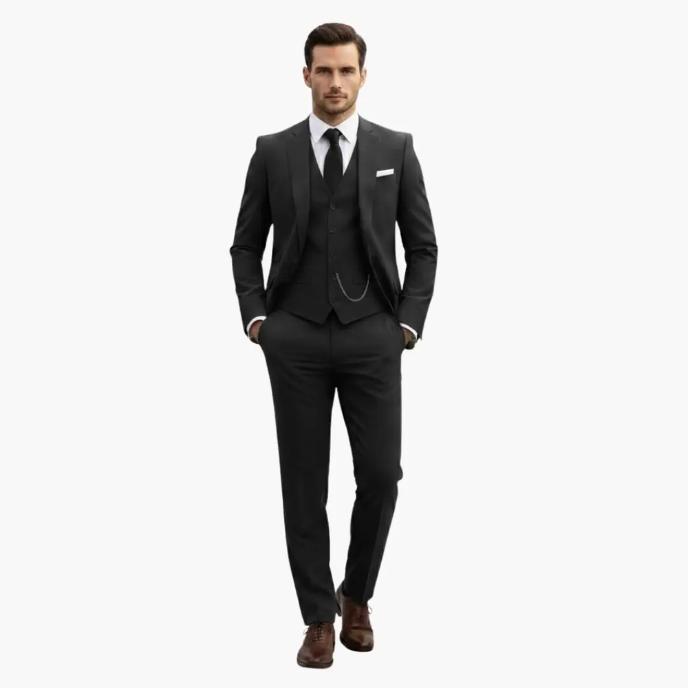 Men's Three-Piece Formal Suit – Blazer, Vest & Straight-Leg Trousers