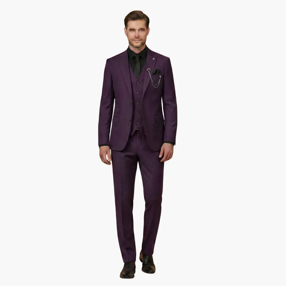 Men's Three-Piece Suit – Notch Lapel, Vest Included & Tailored Fit
