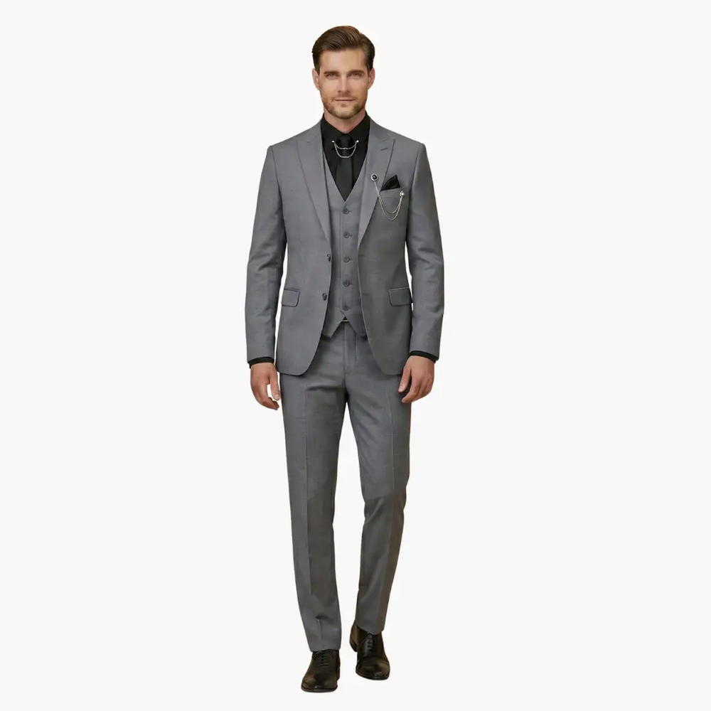 Men's Three-Piece Suit – Notch Lapel, Vest Included & Tailored Fit
