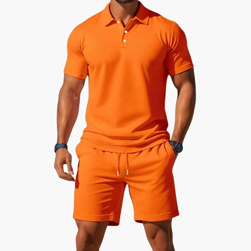 Men's Polo Shirt Set – Collared Shirt, Matching Shorts & Two-Piece