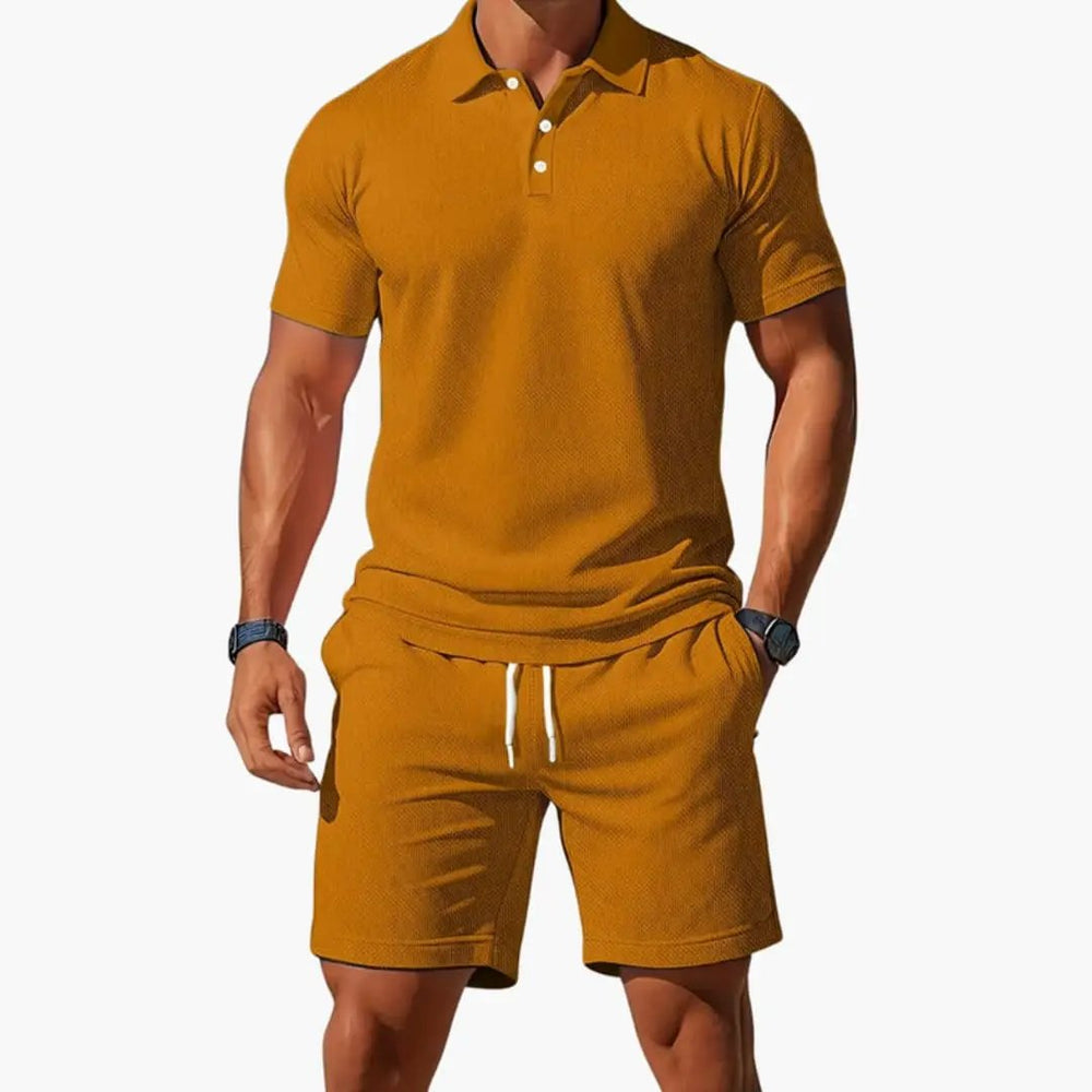 Men's Polo Shirt Set – Collared Shirt, Matching Shorts & Two-Piece