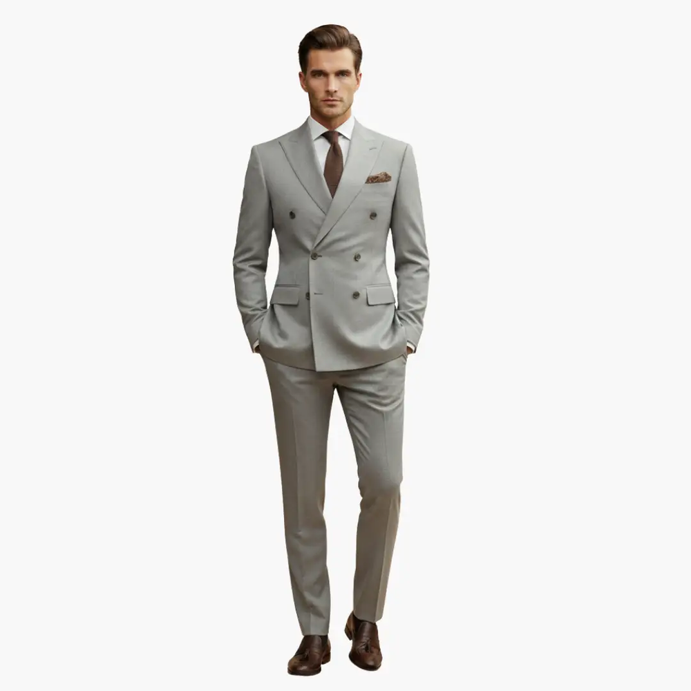 Men's Double-Breasted Suit – Two-Piece, Notch Lapel & Slim-Fit Trousers