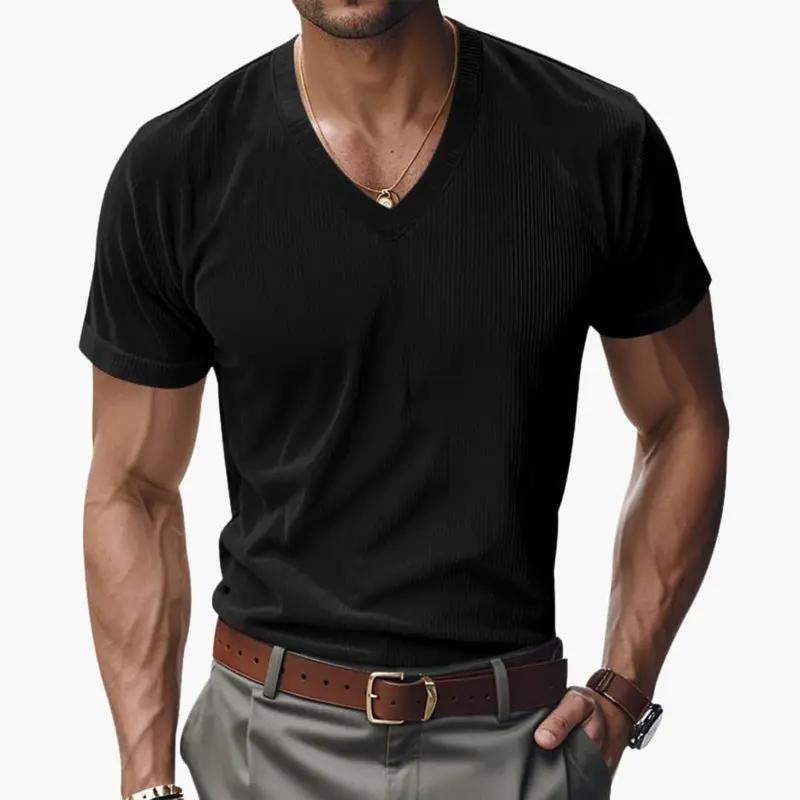 Men's T-Shirt – V-Neck, Textured Finish & Short Sleeve