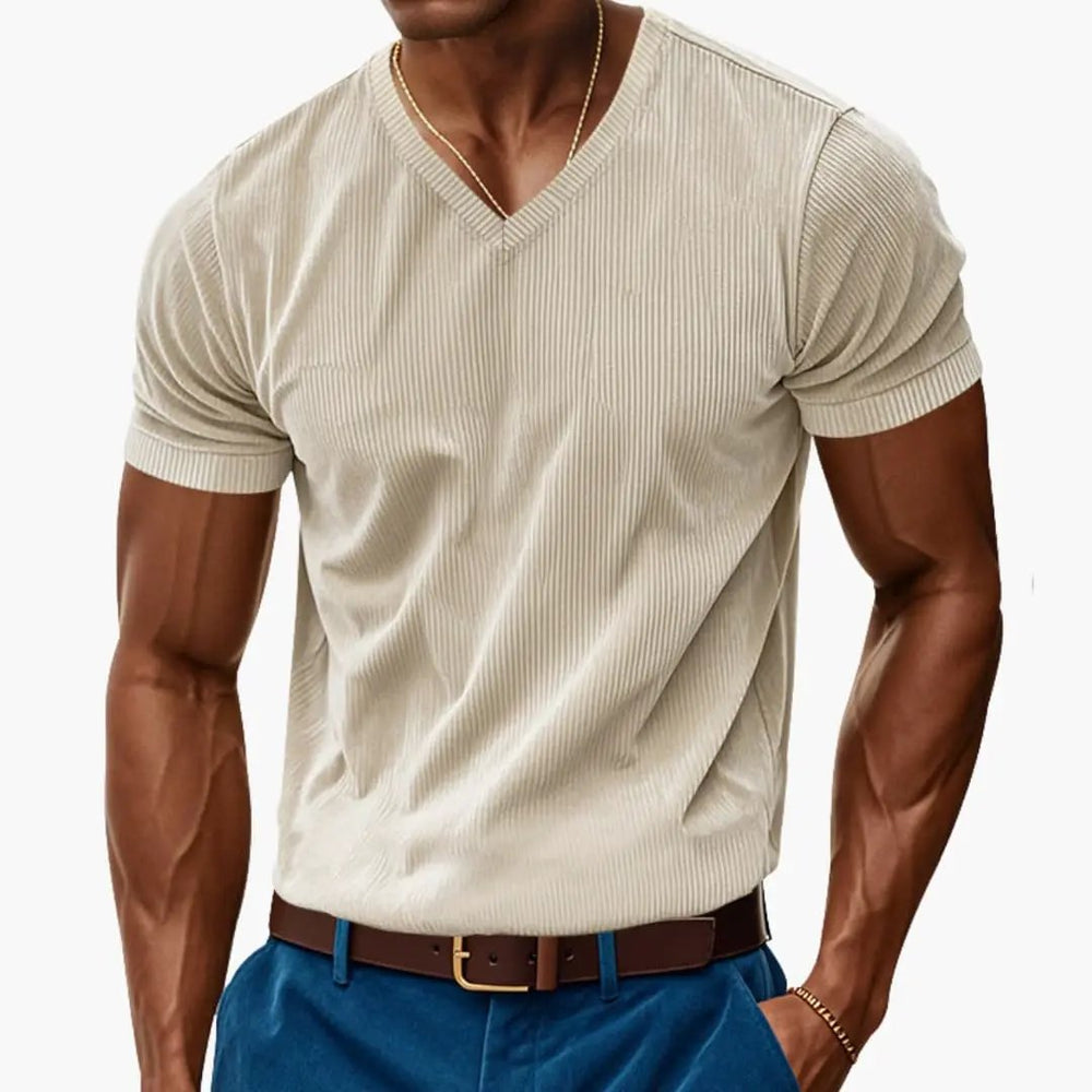 Men's T-Shirt – V-Neck, Textured Finish & Short Sleeve