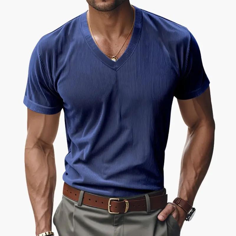 Men's T-Shirt – V-Neck, Textured Finish & Short Sleeve