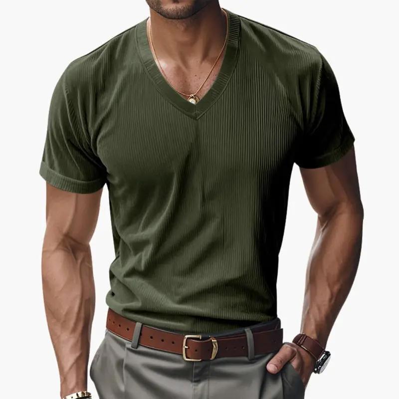Men's T-Shirt – V-Neck, Textured Finish & Short Sleeve