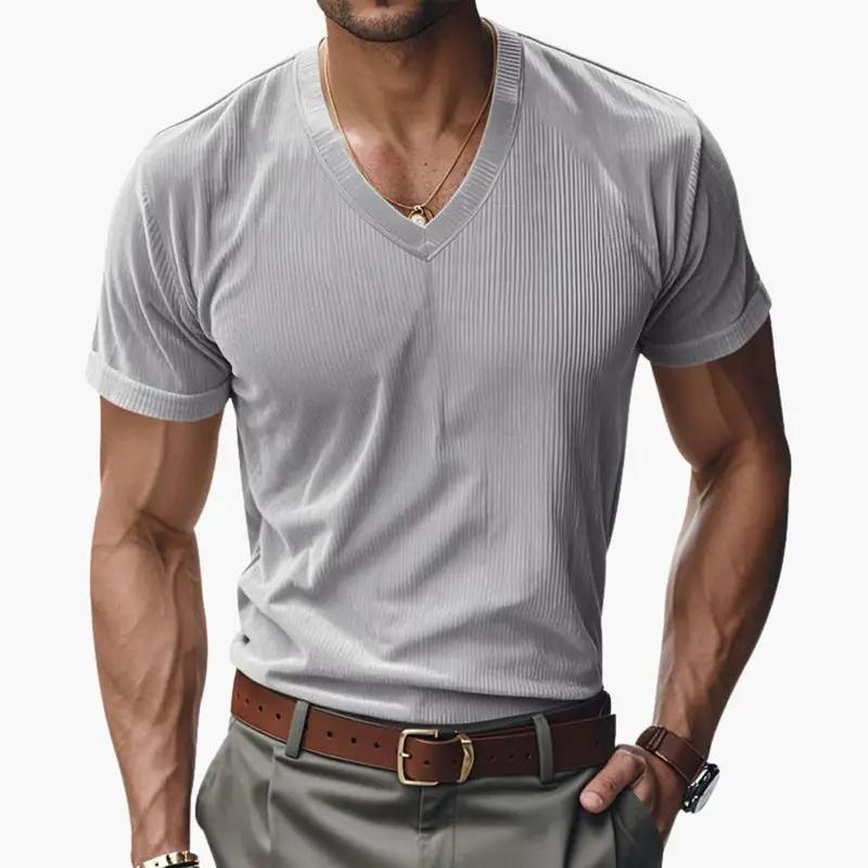 Men's T-Shirt – V-Neck, Textured Finish & Short Sleeve
