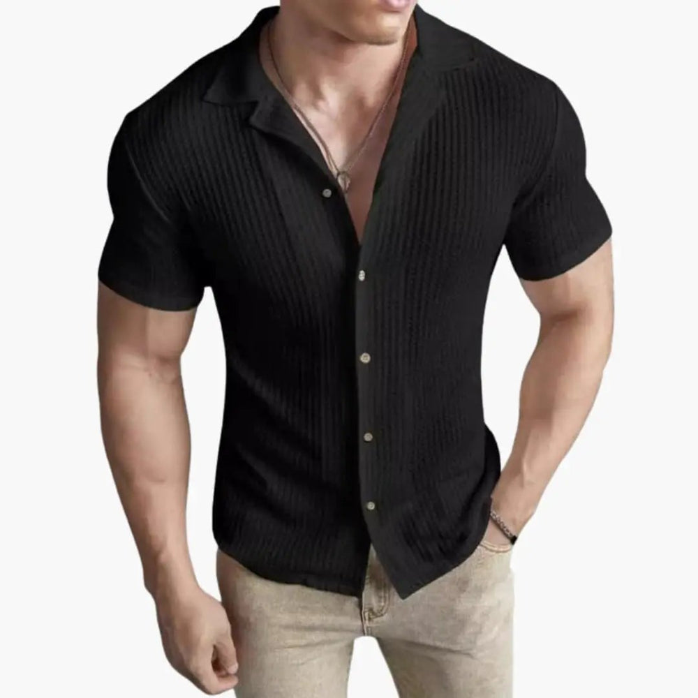 Men's Waffle Knit T-Shirt – Crew Neck, Short Sleeve & Spliced Panels