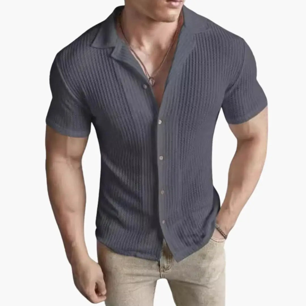 Men's Waffle Knit T-Shirt – Crew Neck, Short Sleeve & Spliced Panels