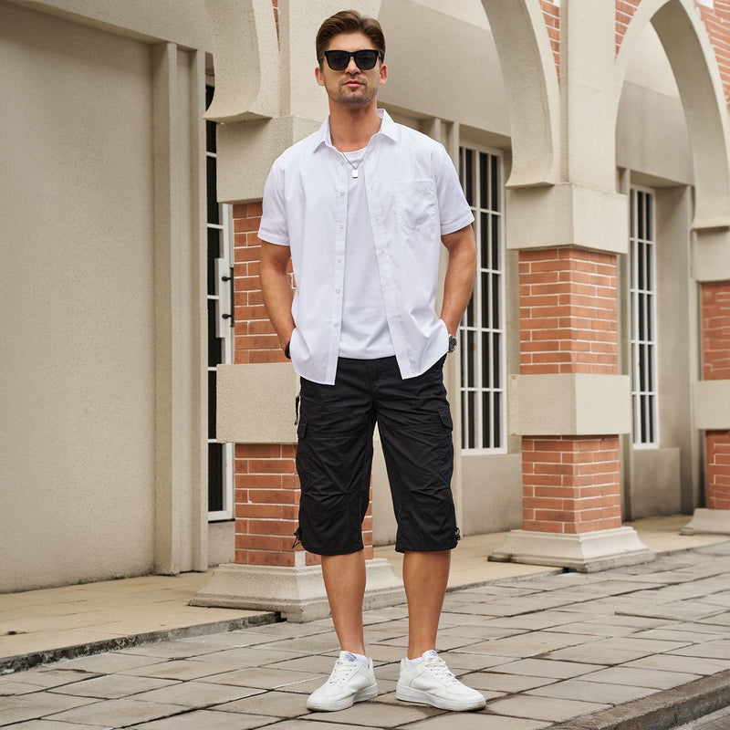 Men's Below Knee Cargo Shorts - Cotton, 7 Pockets, Work Capris 3