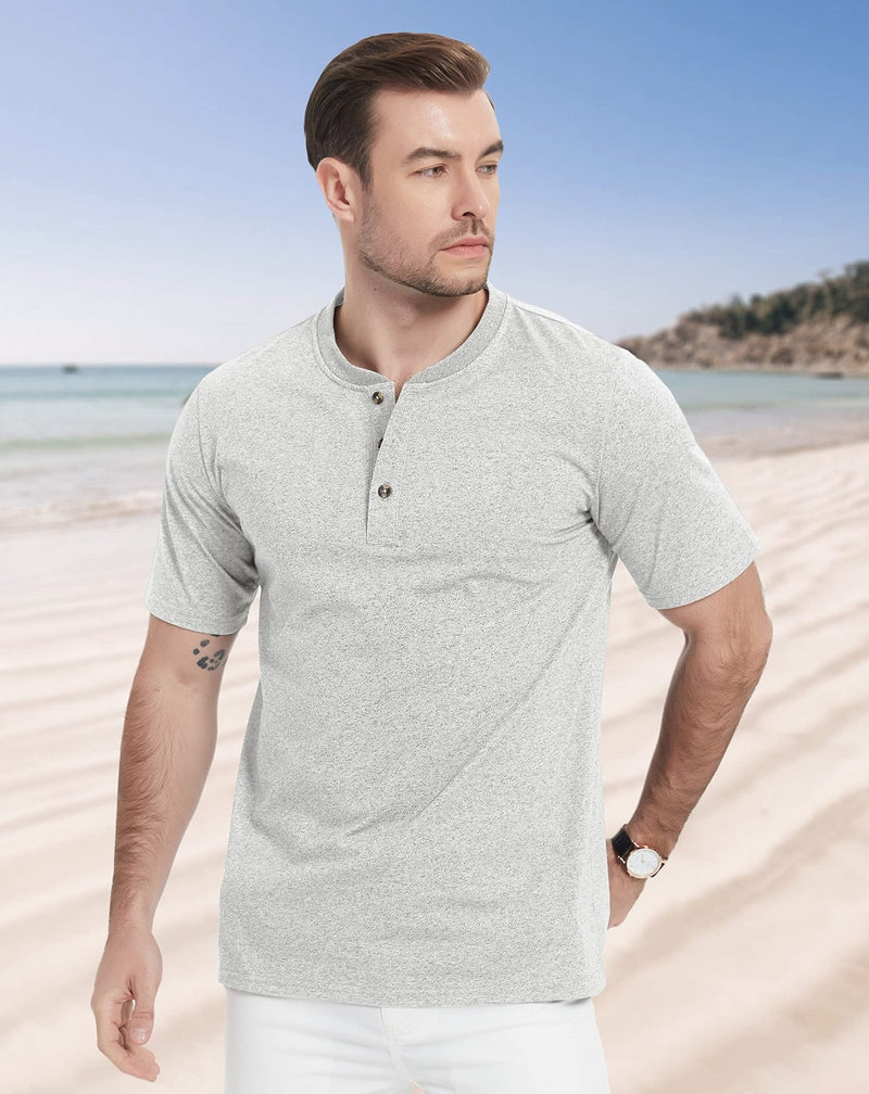Men's Cotton Henley Shirt Casual Summer T-Shirt 4