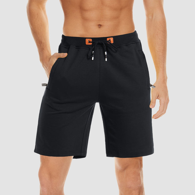 Men's Cotton Jogger Shorts - Elastic Waist, Zipper Pockets 3
