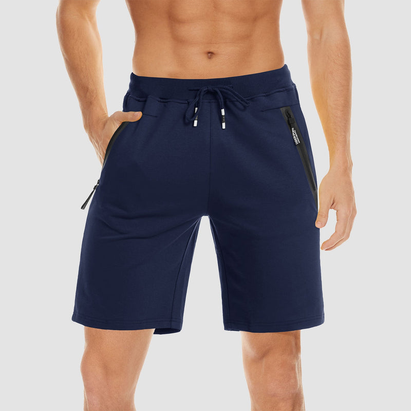 Men's Cotton Jogger Shorts - Elastic Waist, Zipper Pockets 6